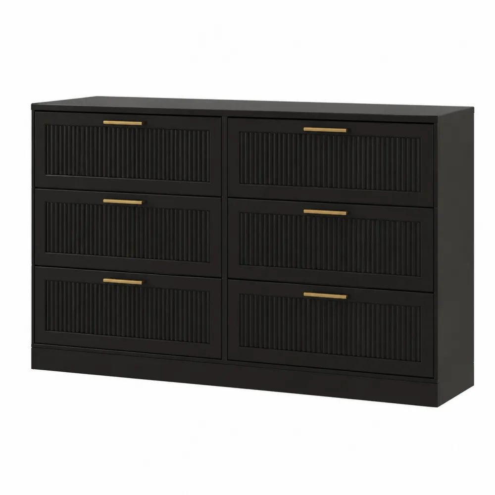 Czarna komoda z sześcioma szufladami z lakierowanego MDF 150x80x40cm