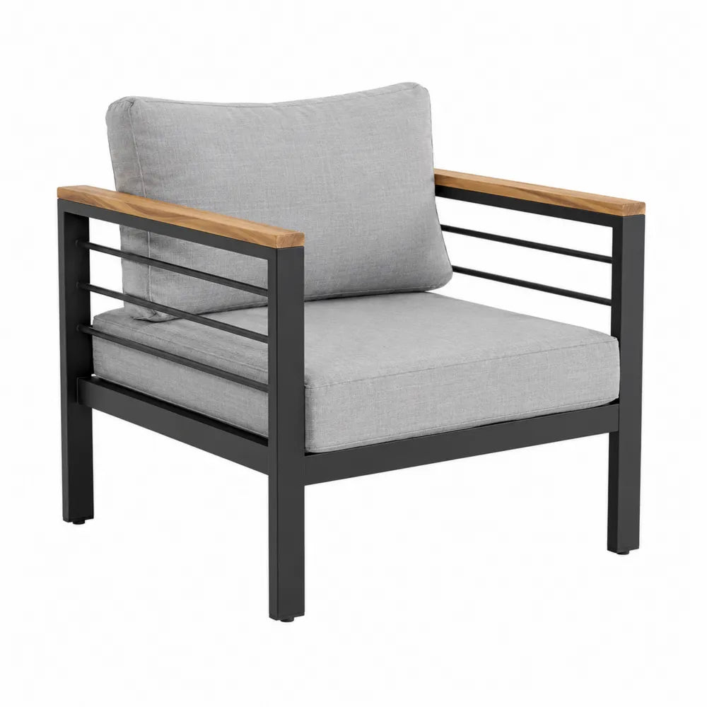 Fotel ogrodowy aluminiowy z drewnem teakowym i tkaniną 75x72x80 cm