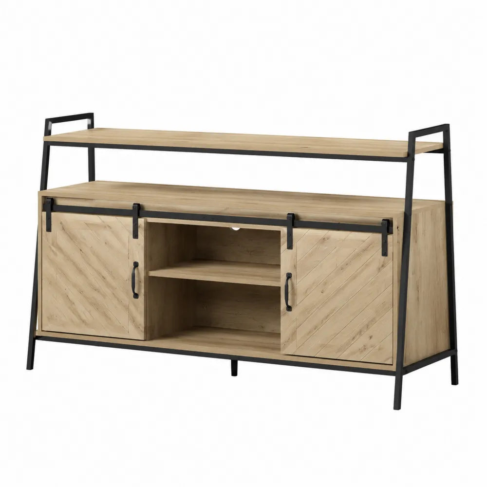 Szafka RTV z półkami i drzwiami przesuwnymi z drewna i metalu 120x40x80 cm