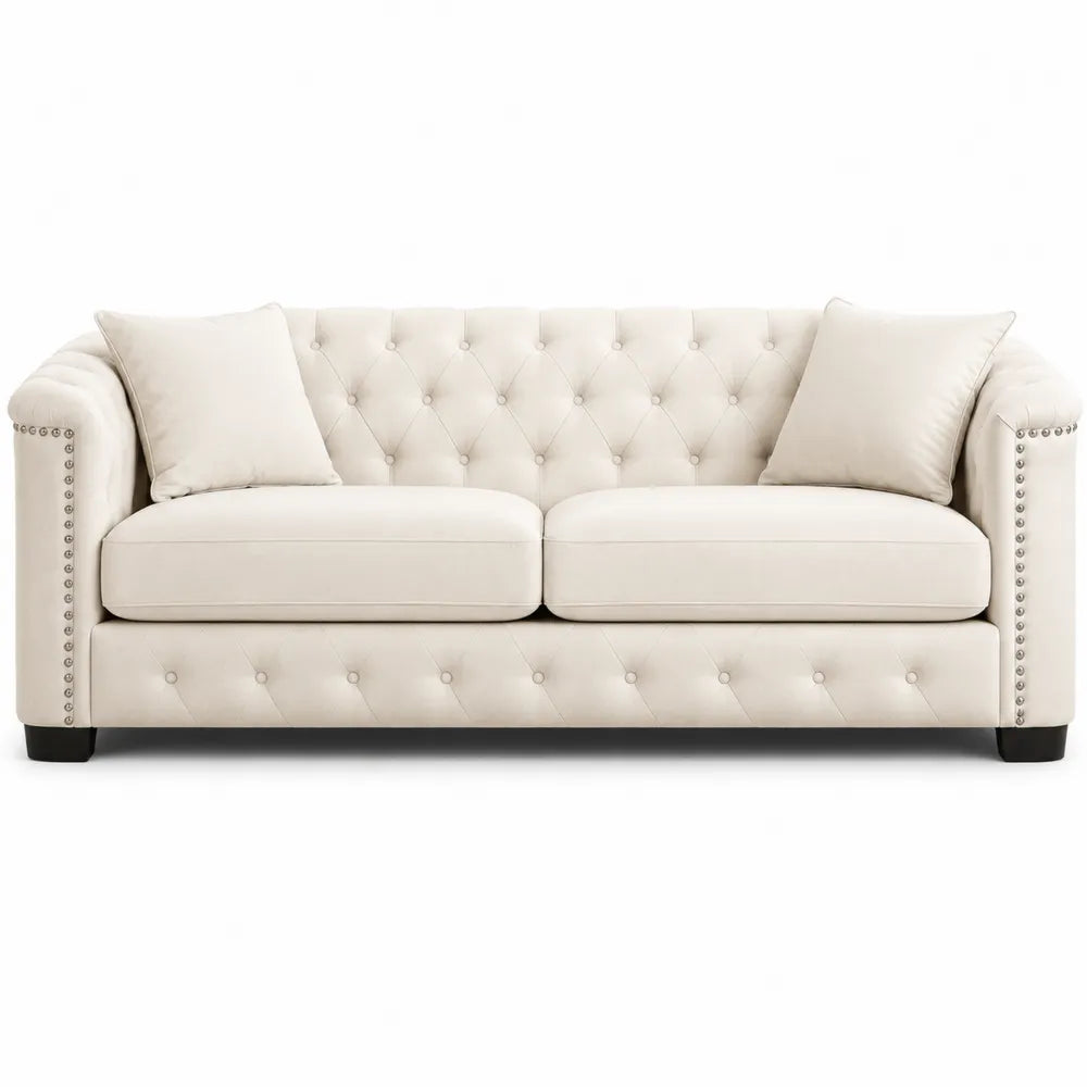 Sofa 3-osobowa z ekoskóry z nitami Beżowy