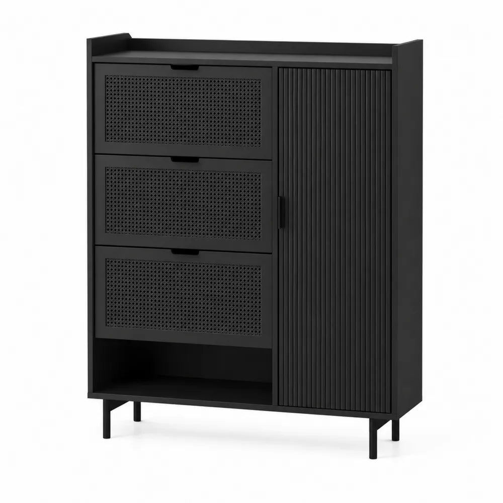 Czarna szafka na buty z płyty MDF i stali 120x100x35 cm