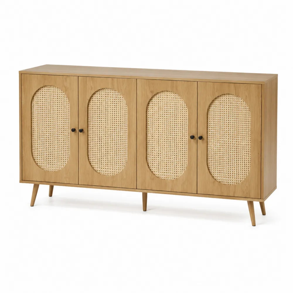 Kredens drewniany z rattanowymi drzwiami 160 cm