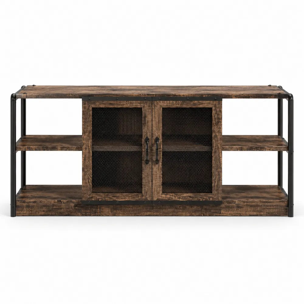 Szafka RTV z drewna sosnowego i metalowymi elementami 120x40x60 cm