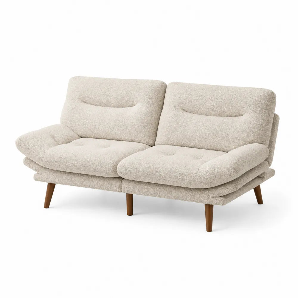 Sofa dwuosobowa z tkaniny bouclé z bukowymi nogami